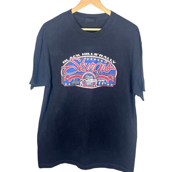 Sturgis 77th Annual Black Hills Rally T Shirt Mens Large Black Eagle - Picture 1 of 5